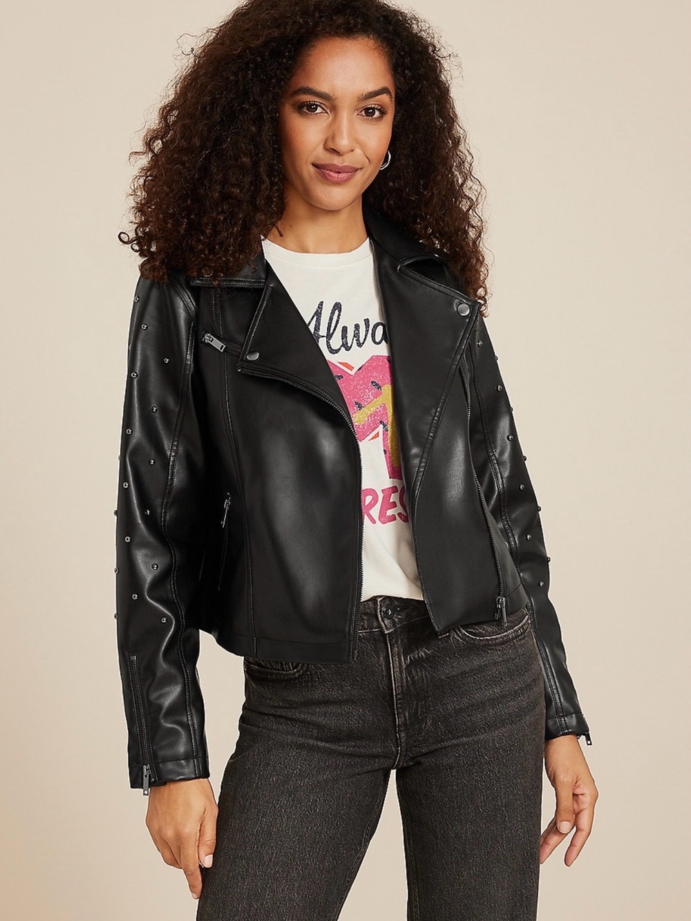 Maurices Black Faux Leather Studded Moto jacket